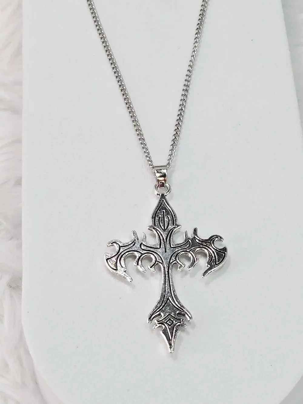 Sacina Gothic Fire Cross Necklace Stainless Steel Flaming Cross Pendant Y2K Punk